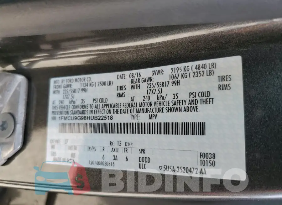 1FMCU9G98HUB22518 Photo# 13