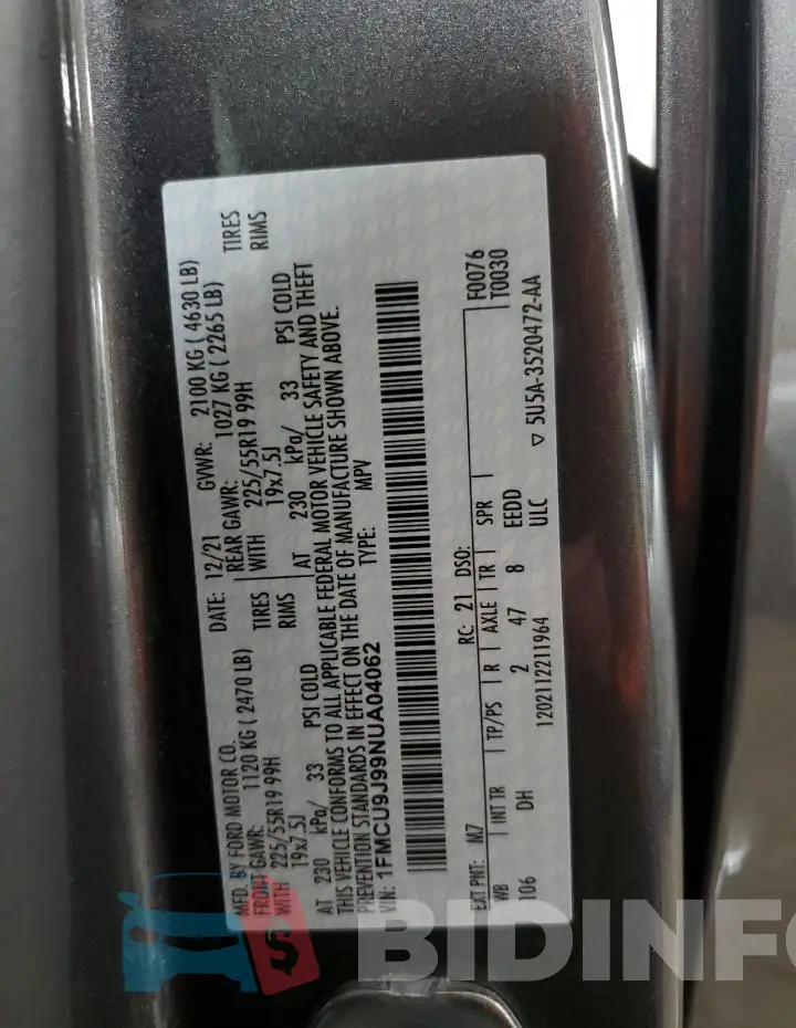 1FMCU9J99NUA04062 Photo# 14