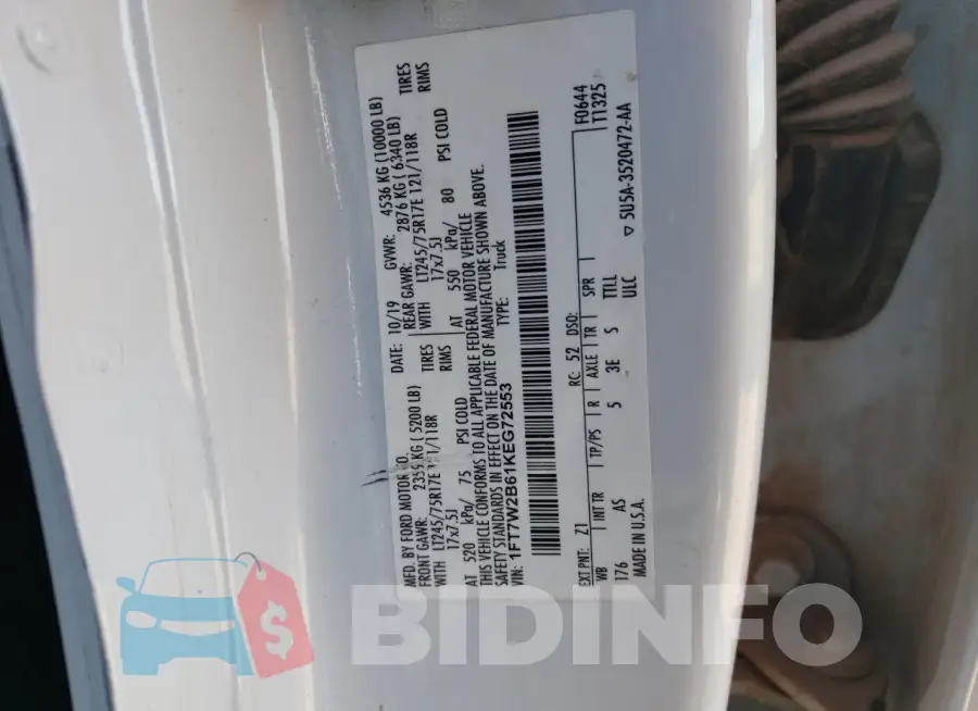 1FT7W2B61KEG72553 Photo# 12