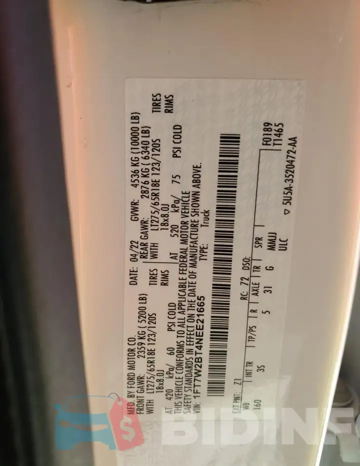 1FT7W2BT4NEE21665 Photo# 12