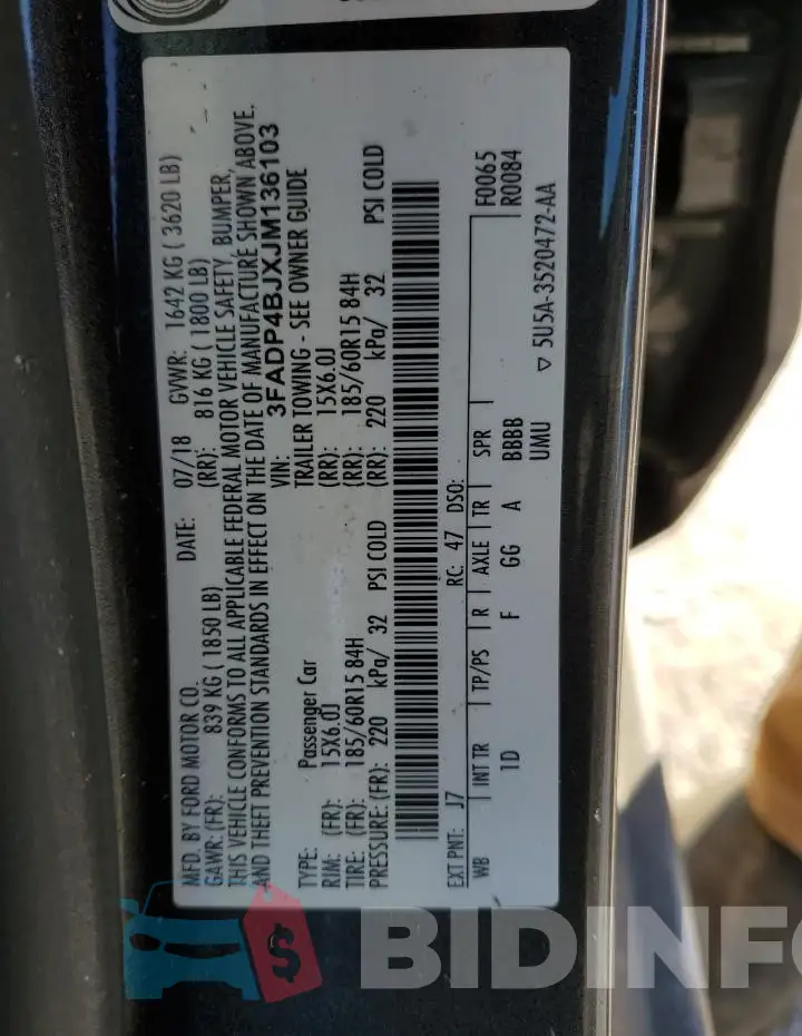 3FADP4BJXJM136103 Photo# 12