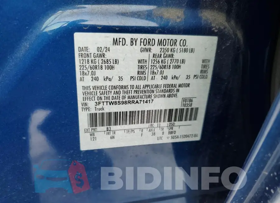 3FTTW8S98RRA71417 Photo# 13