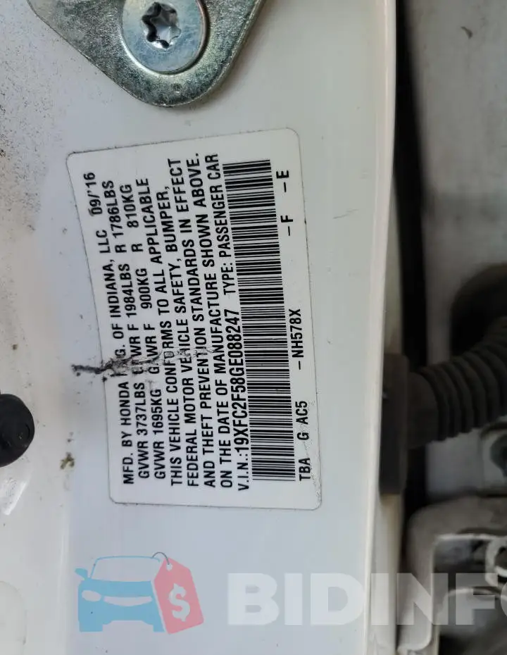 19XFC2F58GE088247 Photo# 12