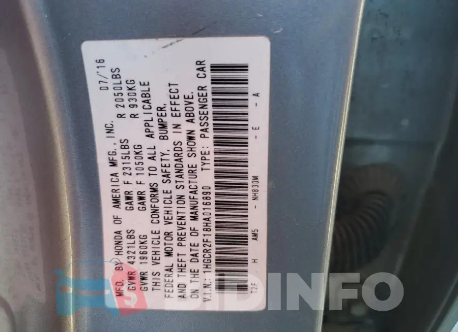 1HGCR2F18HA016890 Photo# 12