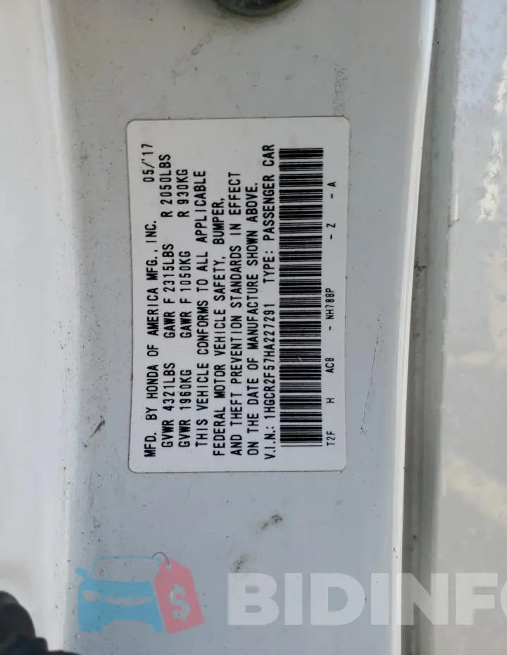 1HGCR2F57HA227291 Photo# 13