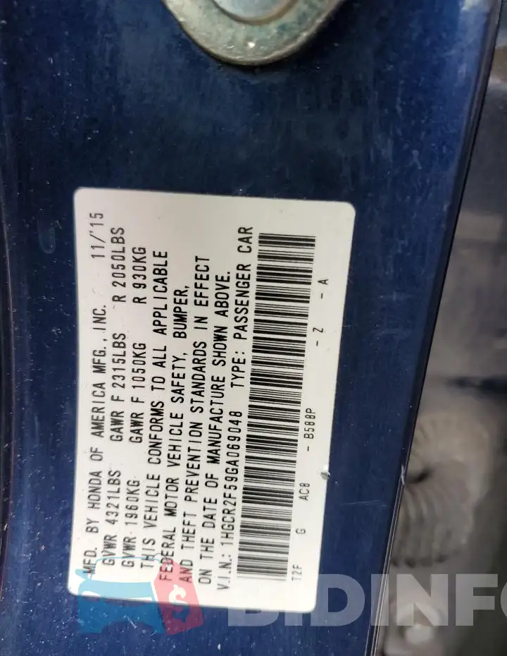 1HGCR2F59GA069048 Photo# 13