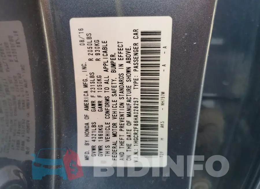 1HGCR2F86HA028257 Photo# 13