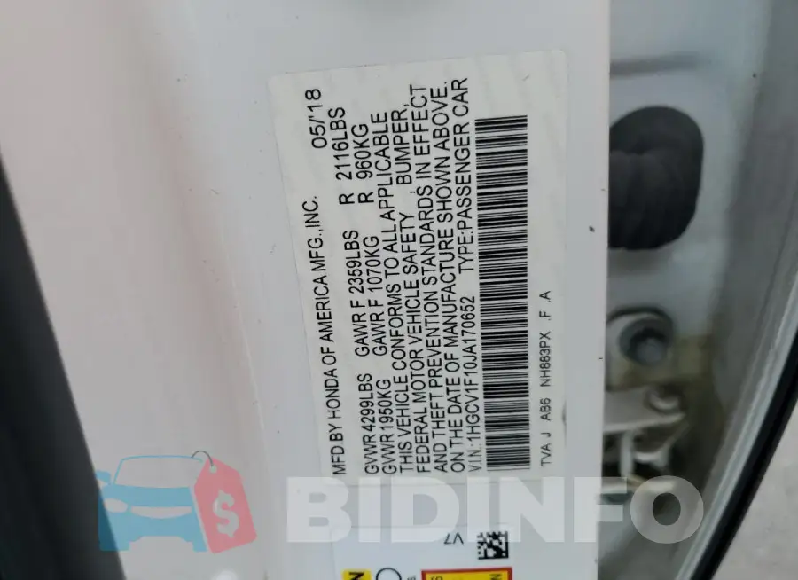 1HGCV1F10JA170652 Photo# 12