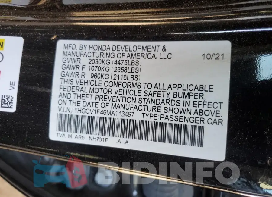 1HGCV1F46MA113497 Photo# 12