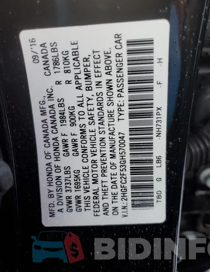 2HGFC2F53GH570047 Photo# 12