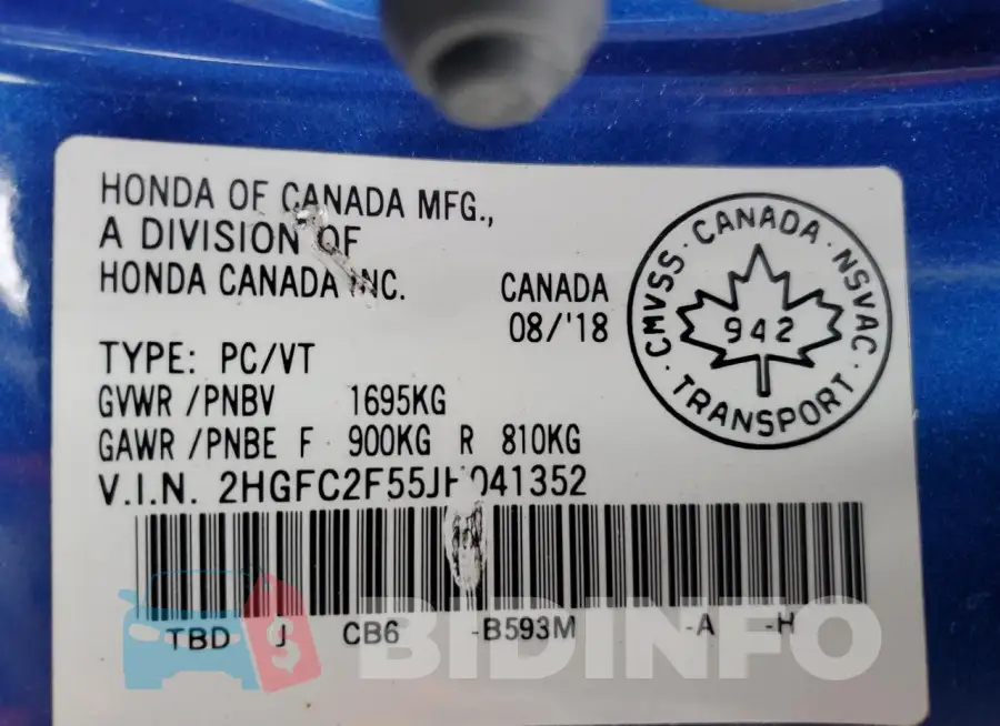 2HGFC2F55JH041352 Photo# 13