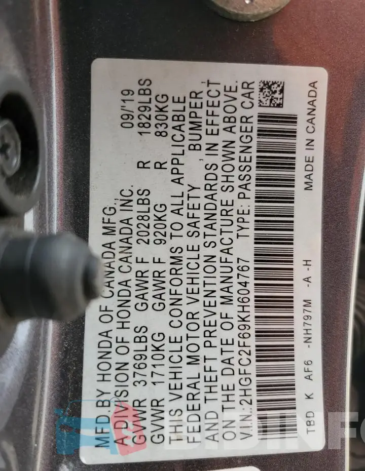 2HGFC2F69KH604767 Photo# 12