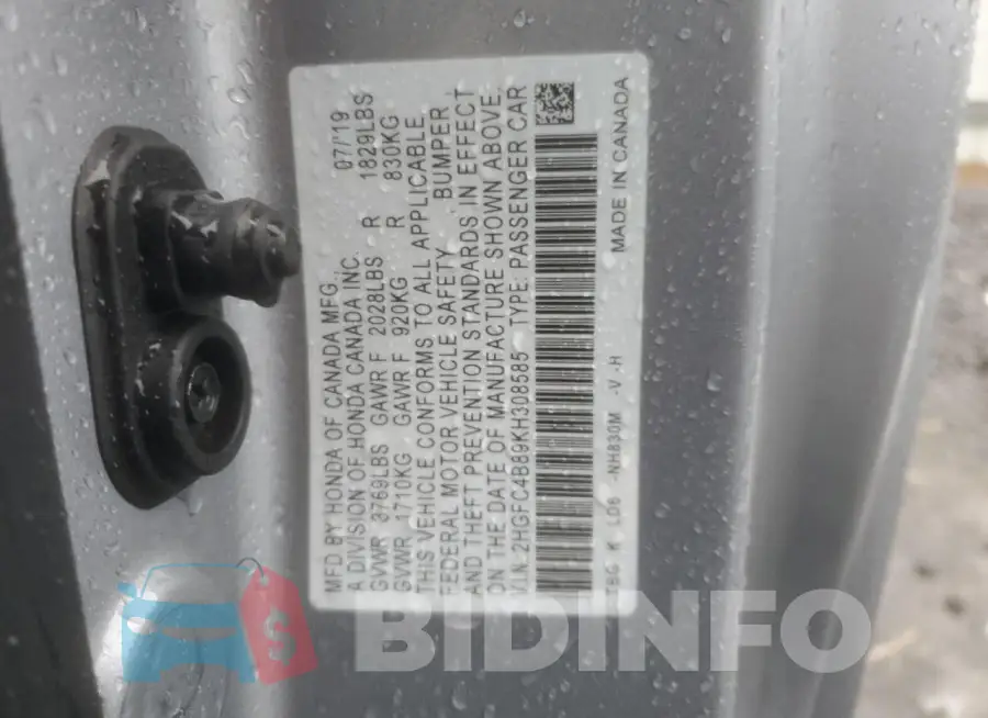 2HGFC4B89KH308585 Photo# 12