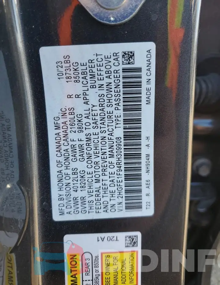 2HGFE1F94RH309908 Photo# 12