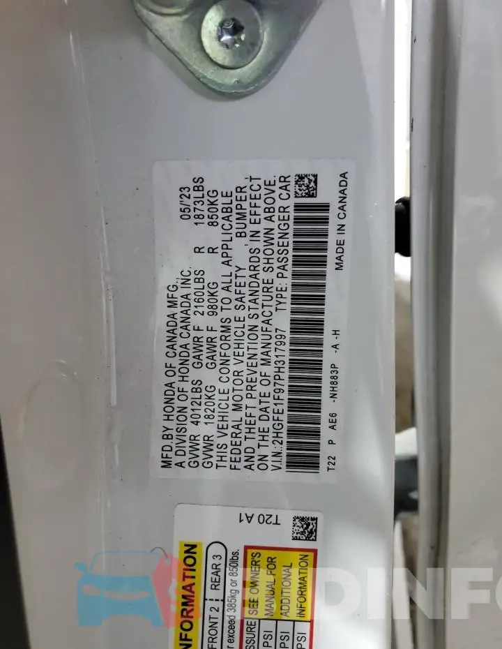 2HGFE1F97PH317997 Photo# 12