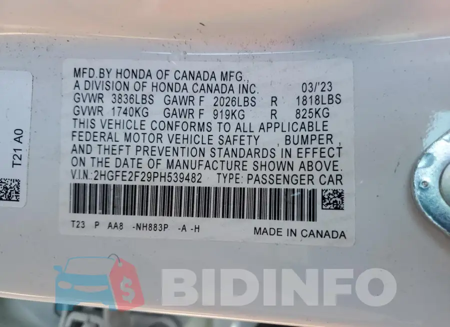 2HGFE2F29PH539482 Photo# 12