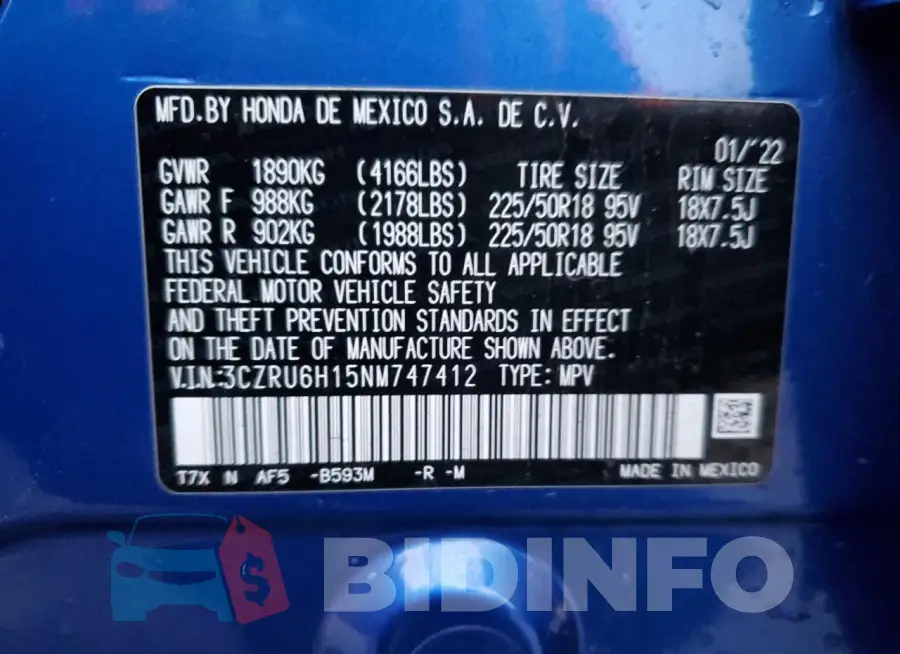 3CZRU6H15NM747412 Photo# 13