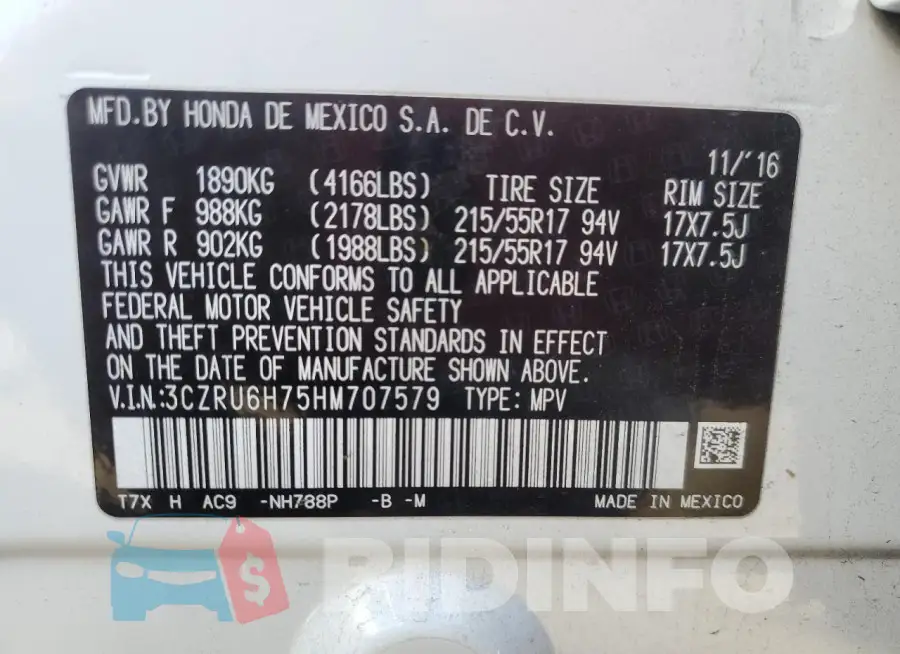 3CZRU6H75HM707579 Photo# 13