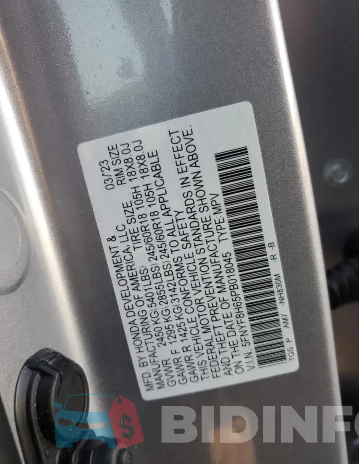 5FNYF8H65PB018045 Photo# 13