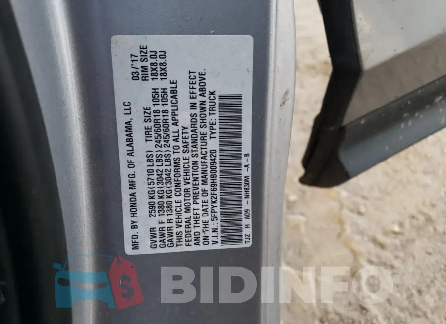 5FPYK2F69HB009420 Photo# 13