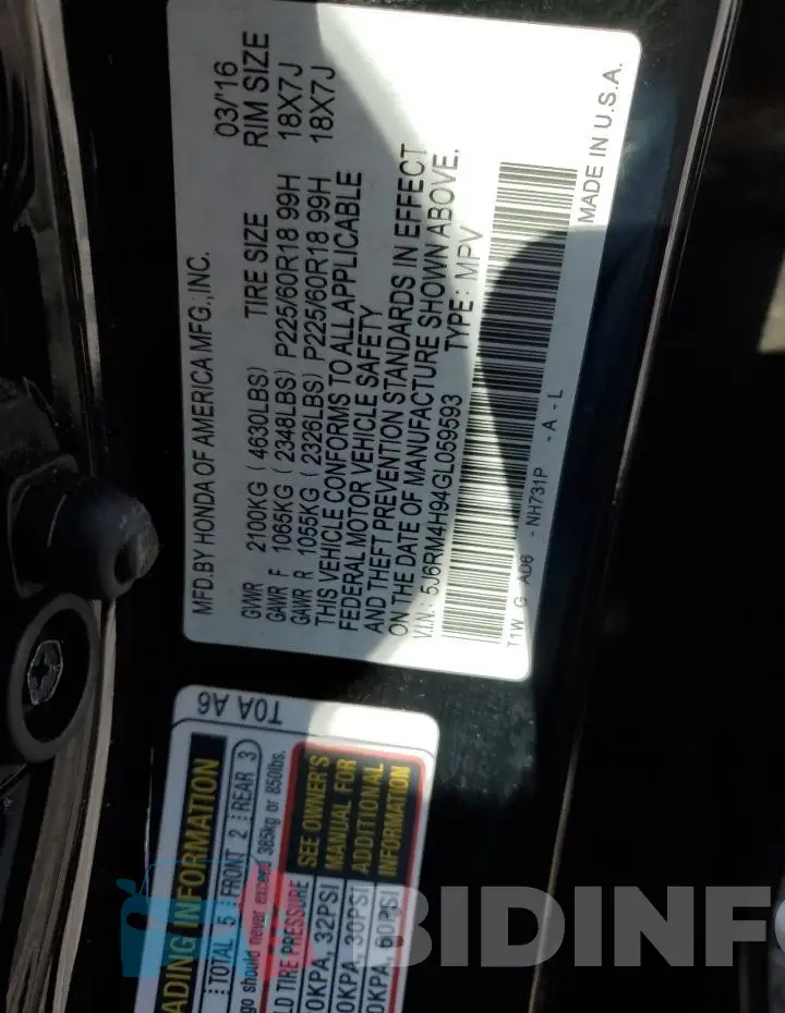 5J6RM4H94GL059593 Photo# 13