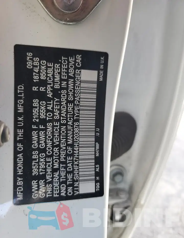 SHHFK7H44HU203876 Photo# 12