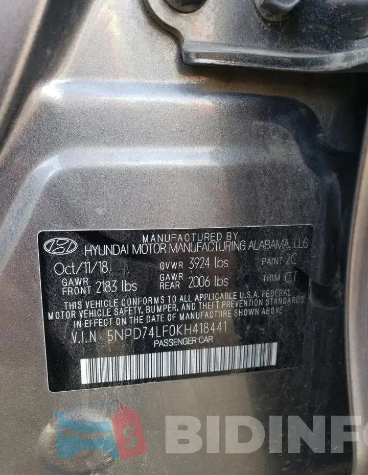 5NPD74LF0KH418441 Photo# 12