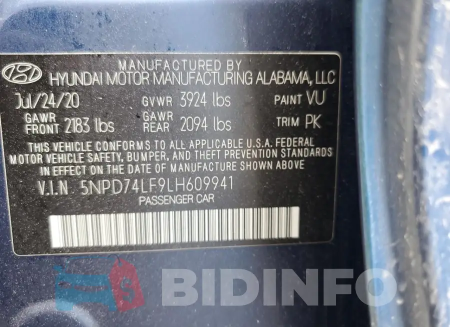 5NPD74LF9LH609941 Photo# 12