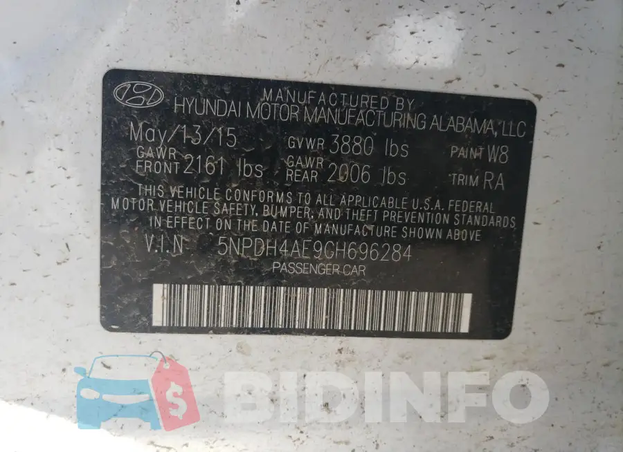5NPDH4AE9GH696284 Photo# 12