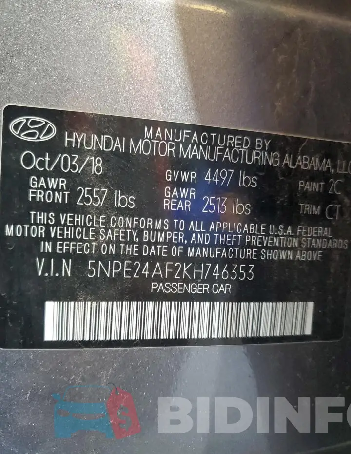 5NPE24AF2KH746353 Photo# 12