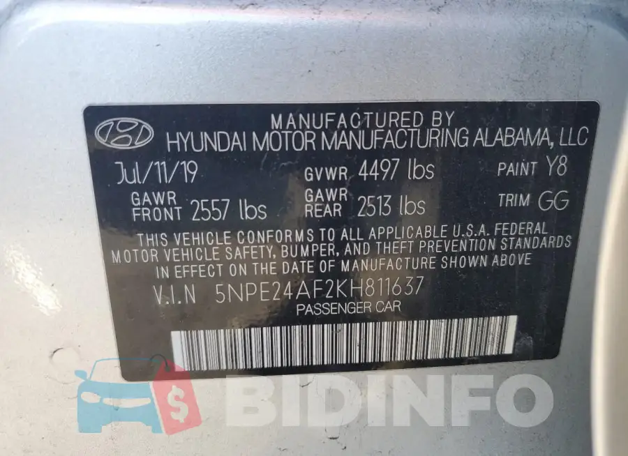 5NPE24AF2KH811637 Photo# 12