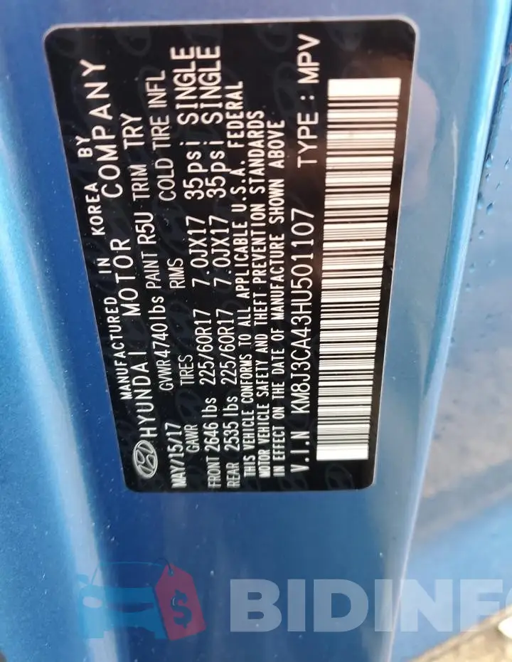 KM8J3CA43HU501107 Photo# 12
