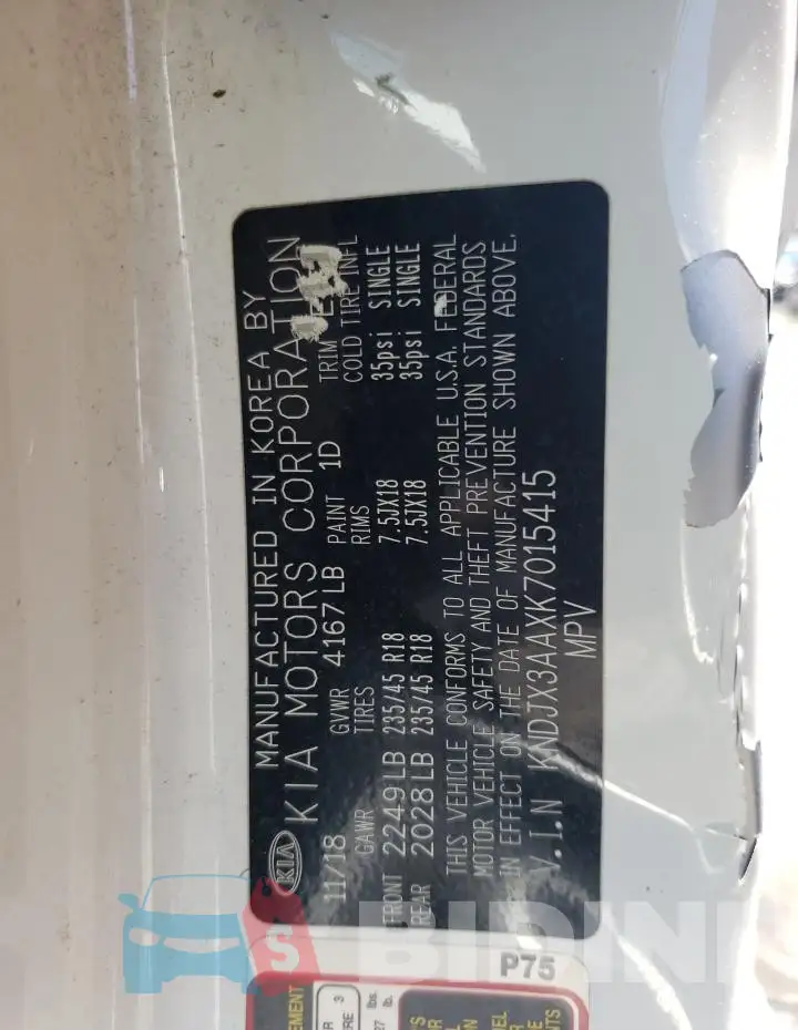 KNDJX3AAXK7015415 Photo# 12