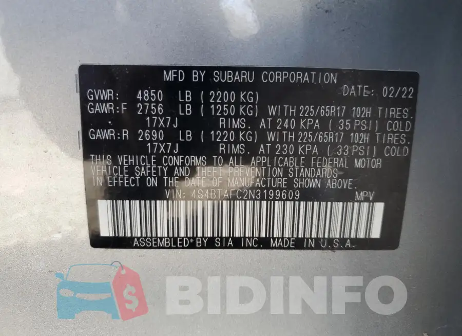 4S4BTAFC2N3199609 Photo# 14