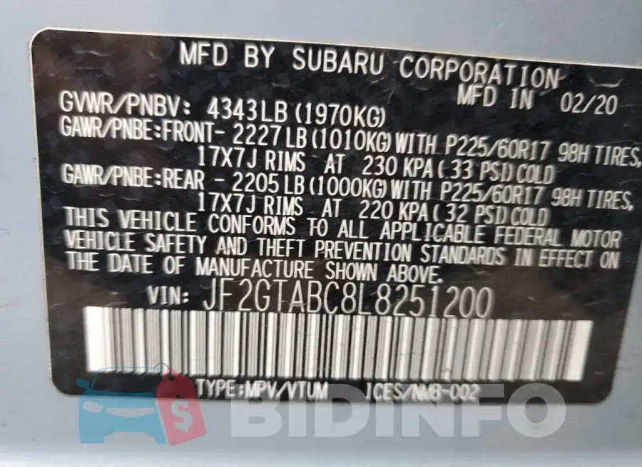 JF2GTABC8L8251200 Photo# 14