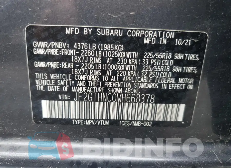 JF2GTHNC0MH668378 Photo# 12