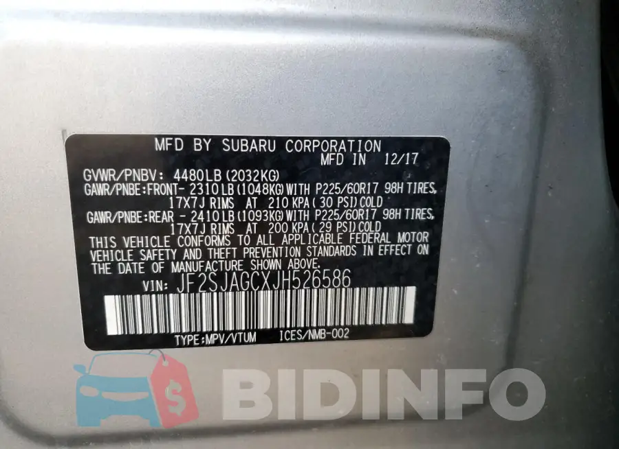 JF2SJAGCXJH526586 Photo# 12