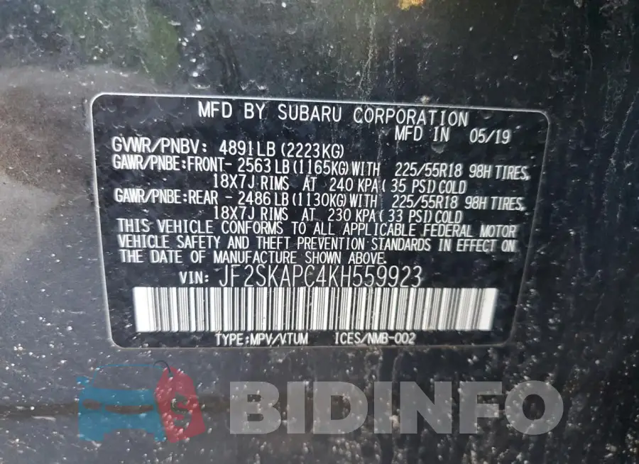 JF2SKAPC4KH559923 Photo# 12