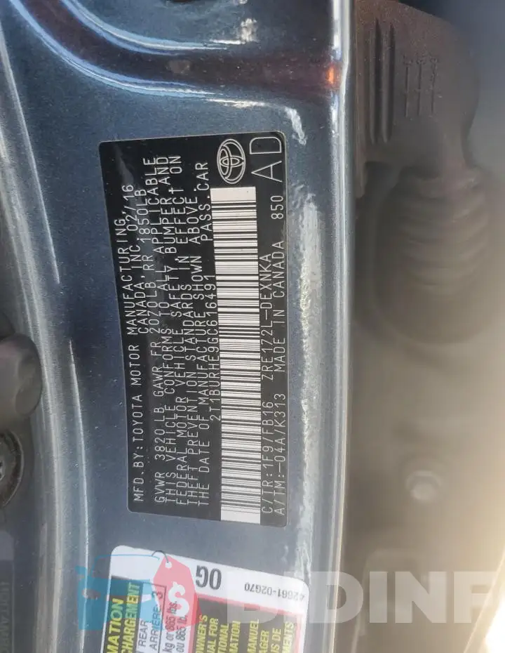 2T1BURHE9GC616491 Photo# 12