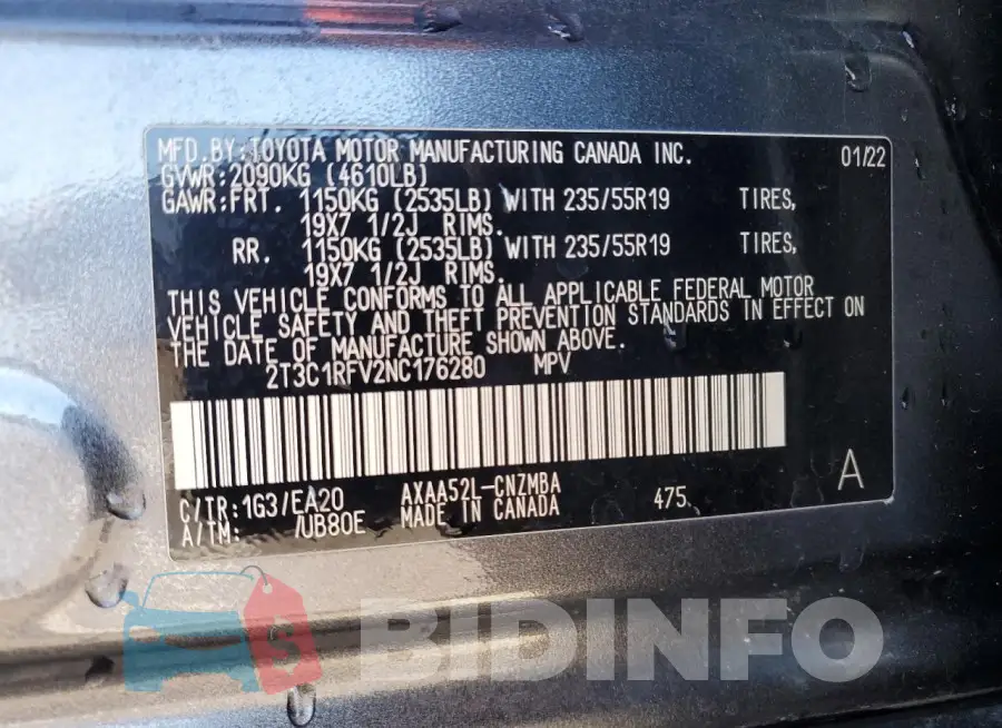 2T3C1RFV2NC176280 Photo# 14