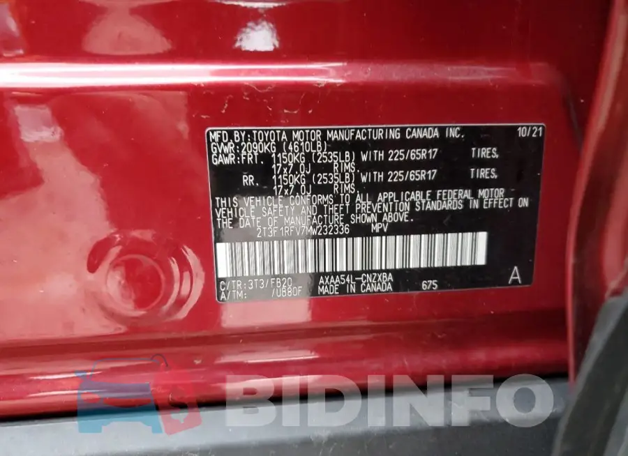 2T3F1RFV7MW232336 Photo# 13