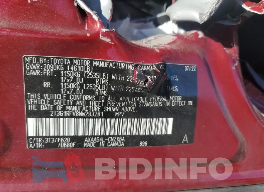 2T3G1RFV8NW293281 Photo# 12
