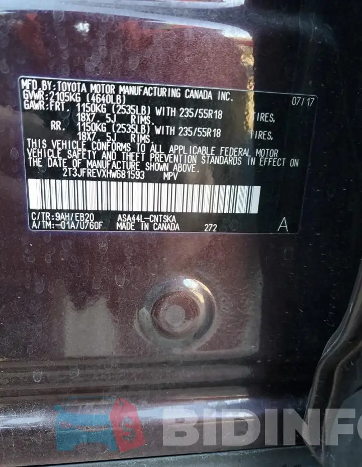 2T3JFREVXHW681593 Photo# 14