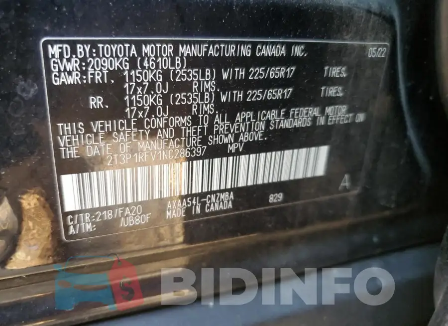 2T3P1RFV1NC286397 Photo# 12