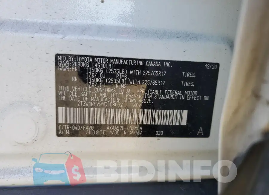 2T3W1RFV9MC108652 Photo# 13