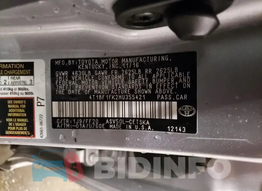 4T1BF1FK2HU355421 Photo# 13