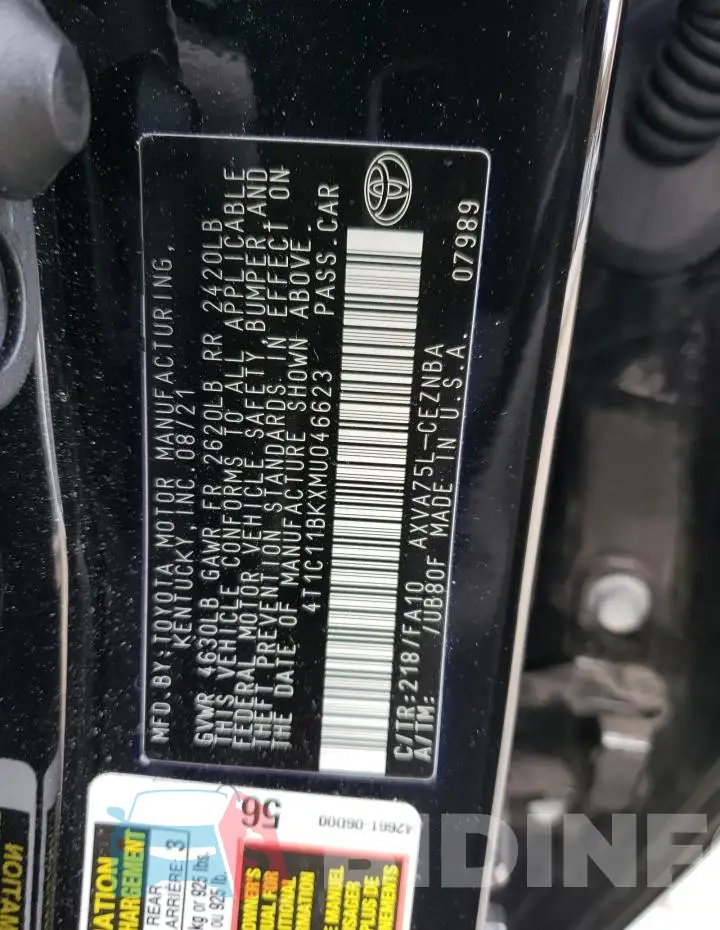 4T1C11BKXMU046623 Photo# 12