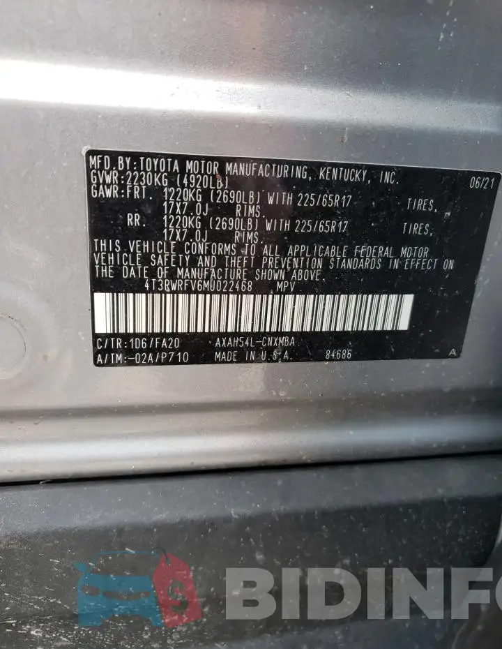 4T3RWRFV6MU022468 Photo# 13