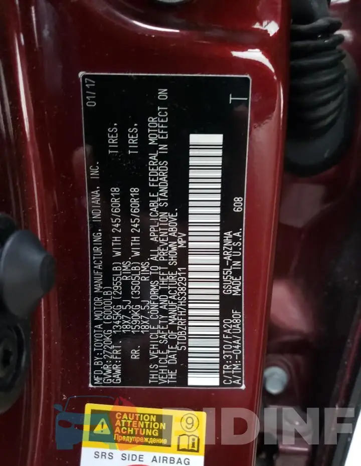 5TDBZRFH7HS382911 Photo# 13