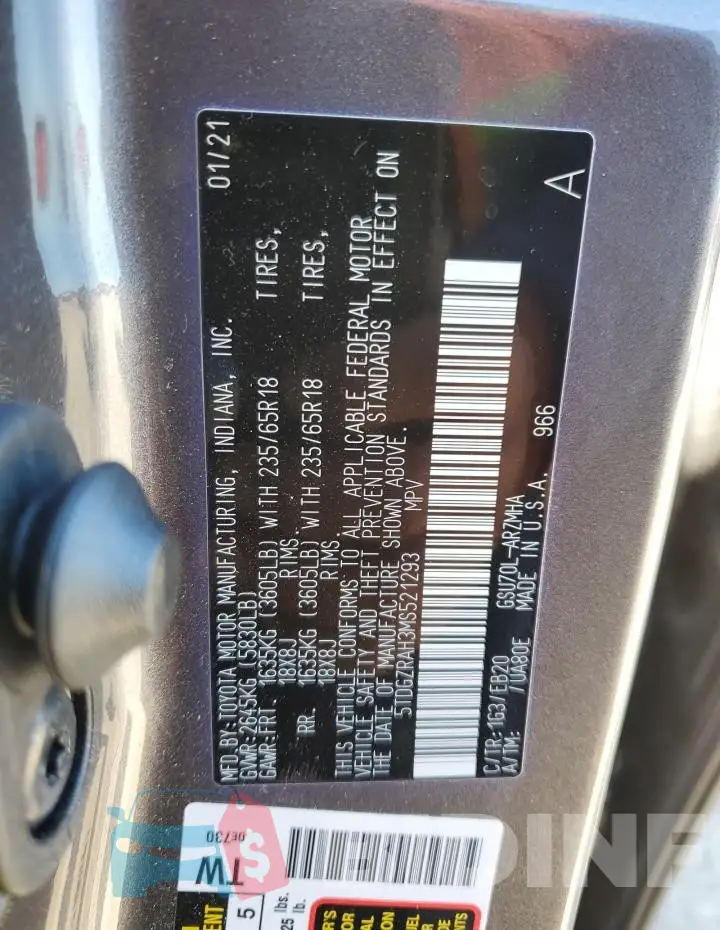 5TDGZRAH3MS521293 Photo# 13